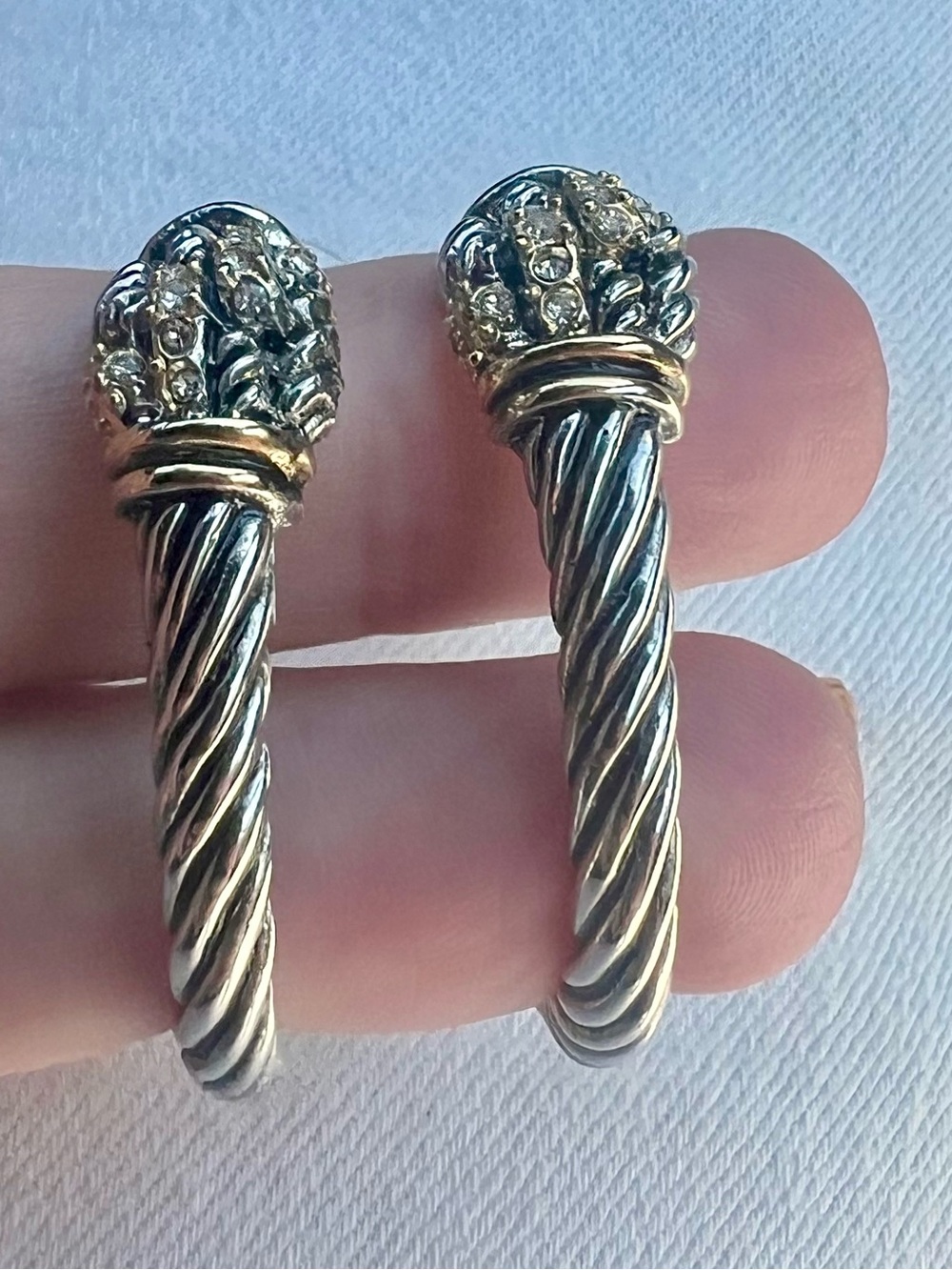 DY INSPIRED. Mixed Metal Cable Hoop Earrings – Gold & Silver Tone Pave Crystals